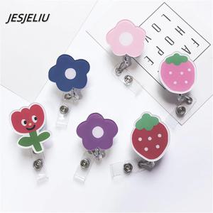 JESJELIU 꽃 개폐식 간호사 가슴 배지 릴 클립 거치대, 학생 의사 작업 ID 카드홀더 거치대 키체인 선물 액세서리