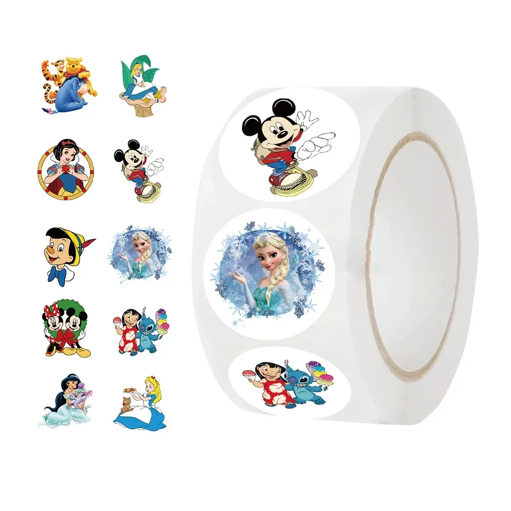 500/2000pcs/Roll 디즈니 믹스 만화 공주 스티커 롤 Kawaii 씰링 라벨 스티커 애니메이션 비닐 장식 데칼