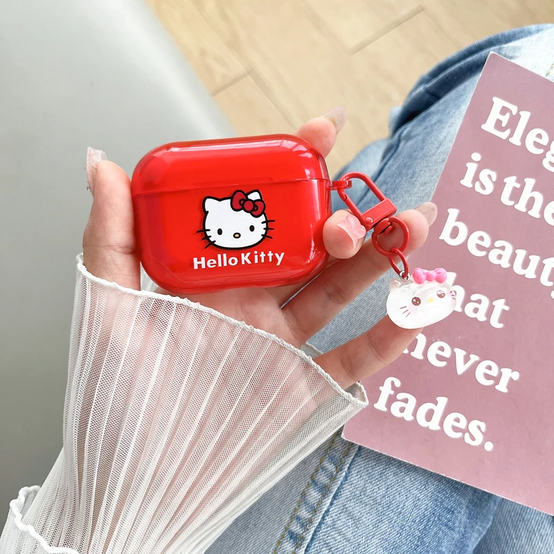 귀여운 만화 Sanrio 헬로 키티 이어폰 케이스 AirPods 4 1 2 3 Pro 2021 무선 블루투스 헤드셋 소프트 TPU 보호 커버