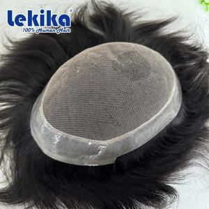 호주 기본 레이스 Pu Toupee 남자 모세관 보철물 남자를위한 프랑스어 레이스 가발 인도 인간의 머리카락 남자 가발 남성 헤어 시스템 단위