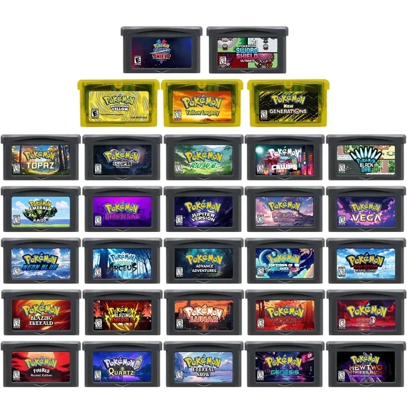 GBA 게임 카트리지 32 비트 비디오 게임 콘솔 카드 포켓몬 시리즈 충전 노란색 검 방패 Ultimate Arceus Legend Cawps
