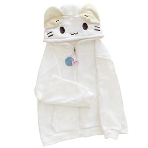 Masyumaro Fluffy Fuwa Nyanko 고양이 지퍼 업 후드 양털 겉옷 탑 애니메이션 귀여운 카와이 겨울 천 십대 소녀 여성 의류