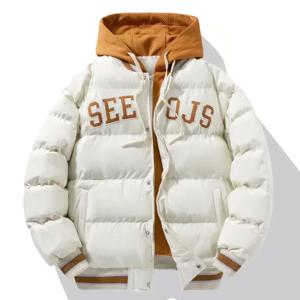 2024 겨울 야구 재킷 하라주쿠 가짜 2 Pct 디자인 두꺼운 다운 코튼 패딩 코트 streetwear 느슨한 내한 후드 코트