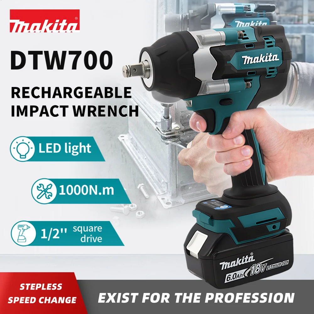 1800N.M 브러시리스 전기 임팩트 렌치 무선 전기 렌치 1/2 인치 Makita 18V 배터리 스크루 드라이버 전동 공구 DTW700