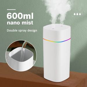 600ML 빛나는 공기 가습기 더블 스프레이 포트 에센셜 오일 아로마 테라피 Humificador 쿨 미스트 메이커 홈 오피스 정화
