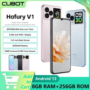 Cubot Hafury V1, 스마트폰 안드로이드, 16GB RAM(8GB+8GB), 256GB ROM(1TB 확장 지원), 듀얼 스크린, 64MP 카메라, 32MP 셀카 카메라, NFC, 글로벌 버전, 4G smartphone android, OTG, 아름다운 휴대폰, 여성용 휴대폰, 최고의 선물， 장바구니에 담기