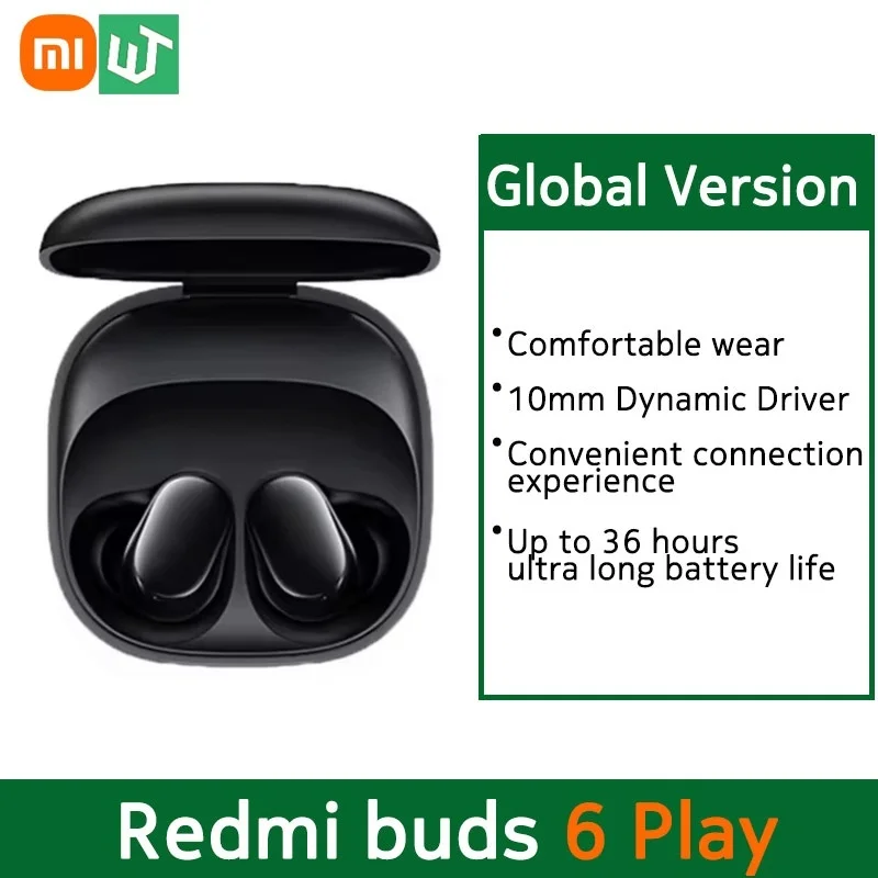 글로벌 버전 Redmi Buds 6, 최대 36 시간 재생, 충전 케이스 포함, 10mm 다이내믹 Al 소음 감소, 선명한 통화, 블루투스 5.4