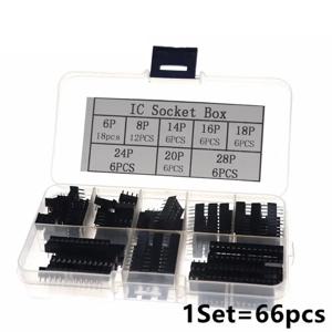 박스 포함 DIP IC 소켓 어댑터, 솔더 타입 소켓 키트, 6 8 14 16 18 20 24 28 핀, DIP-6 DIP-8 DIP-14 IC 커넥터, 66PCs/로트
