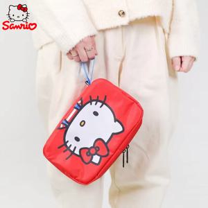 헬로 키티 만화 접이식 화장품 보관 가방 휴대용 대용량 Hangable 벽 핸드백 소녀를위한 생일 선물