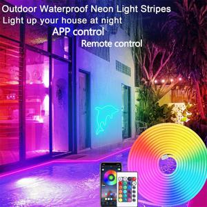 RGB LED 네온 불빛 스트립 블루투스 앱 및 24Key 원격 제어 방수 네온 야외 홈 크리스마스 장식 조명