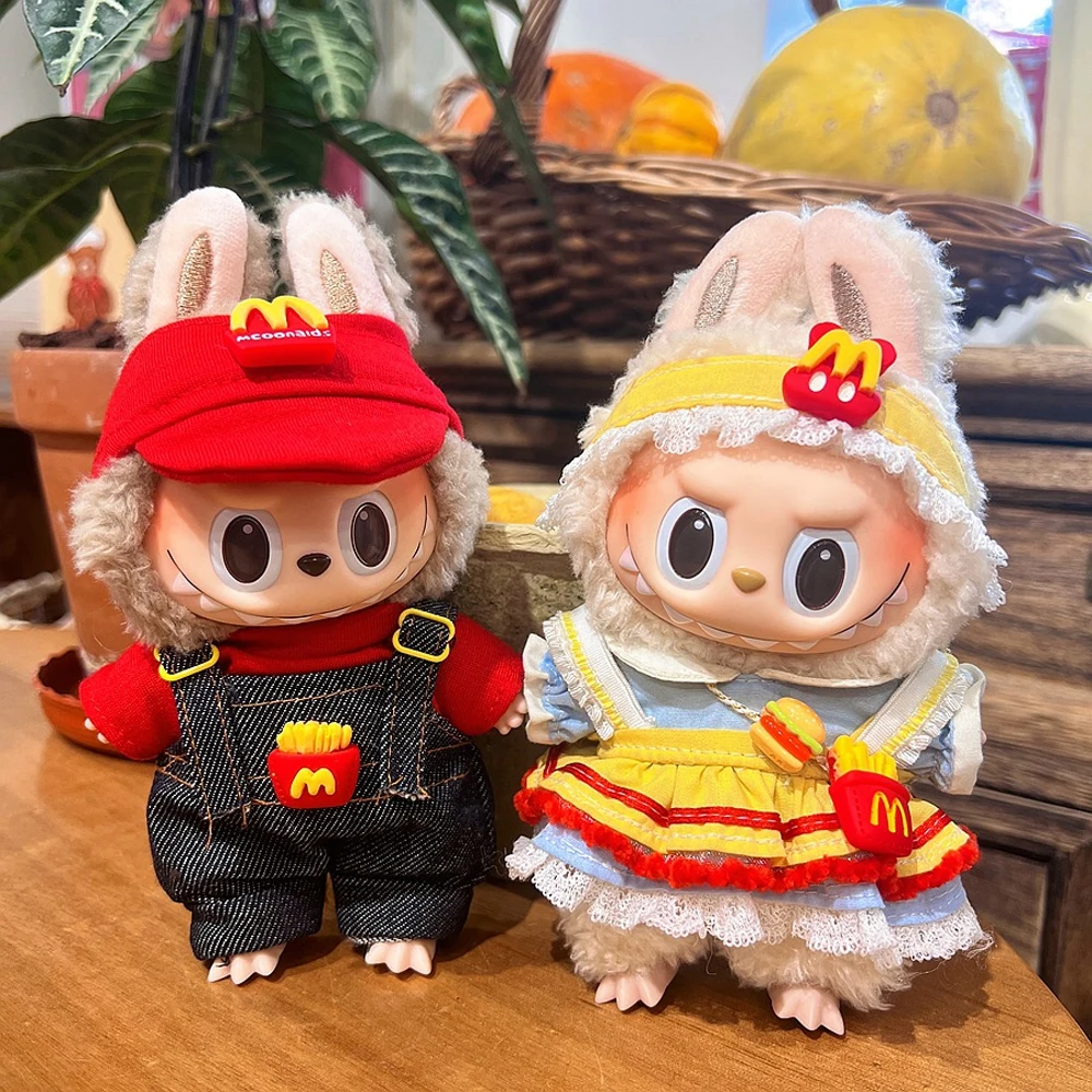 Labubu 17cm 옷 복장 액세서리 Labubu V1 V2 인형 의류 패션 감자 튀김 앞치마 M 모자 코스프레 의류 복장