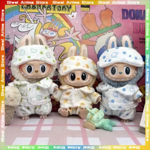 Labubu 미니 잠옷 아이 마스크 3 피스 카와이 15-17cm V1 V2 Labubu 옷 귀여운 아이돌 봉제 인형 액세서리 어린이 선물