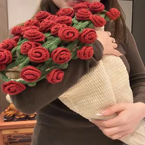 장미 꽃다발 담요 손으로 짠 DIY 재료 포장 양모 크로 셰 뜨개질 꽃 담요 꽃 크로 셰 뜨개질 은방울꽃
