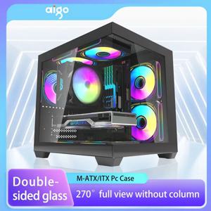 Aigo 275P PC 케이스 Sea View Room 게임용 컴퓨터 데스크탑 M-ATX ITX 마더보드 양면 강화 유리 PC 게이머 캐비닛