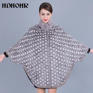 HDHOHR 2025 진짜 밍크 모피 코트, 여성용 천연 니트 밍크 코트, 배트윙 슬리브, 따뜻한 풀 펠트 만다린 칼라 모피 재킷, 겨울