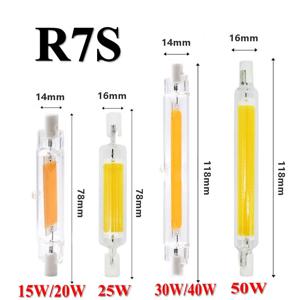 R7S LED 유리 튜브 78MM 15W 20W COB 전구 118MM 30W 40W R7S 옥수수 램프 J78 J118 AC220V 110V 할로겐 빛 50W Lampadas 교체