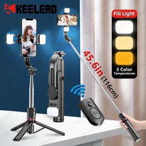 L13D Selfie 스틱 1160mm 무선 블루투스 더블 필 라이트 안드로이드 IOS 핸드폰 용 원격 셔터가있는 확장 삼각대