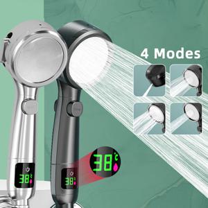 고압 휴대용 욕실 샤워 헤드 물 절약 샤워 헤드 가압 조절 스프레이 LED 디지털 온도 디스플레이