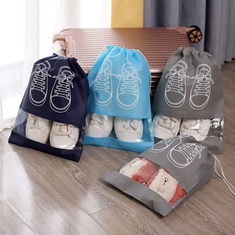 5pcs/set 신발 저장 가방 두꺼운 부직포 스트랩 입 대용량 여행 방수 신발 가방 방수