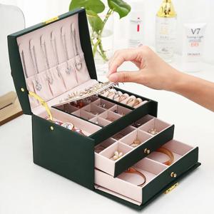 다기능 3 층 가죽 서랍 스타일 쥬얼리 상자, 귀걸이, 귀걸이, 잠금 쥬얼리 상자, 1 개