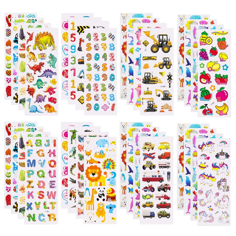 5 시트 어린이 스티커 어린이를위한 푹신한 스티커 소녀 소년을위한 생일 크리스마스 새해 선물 Scrapbooking 만화 스티커