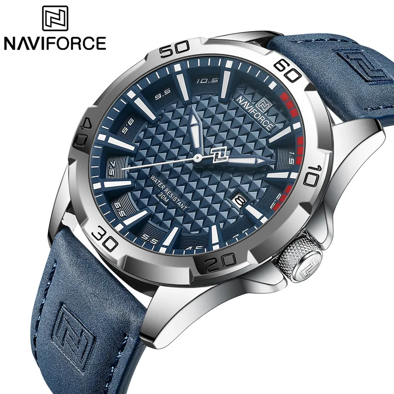NAVIFORCE 브랜드 남성 패션 쿼츠 시계 남성 가죽 스트랩 스포츠 방수 손목 시계 CalendarClock Relogio Masculino