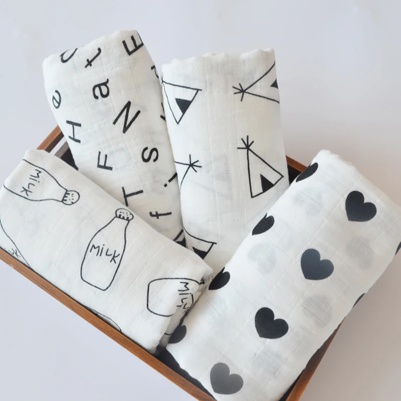 110X110CM 모슬린 담요 코튼 베이비 Swaddle 부드러운 신생아 담요 목욕 타올 거즈 유아 소년 소녀 랩 Sleepsack 유모차 커버