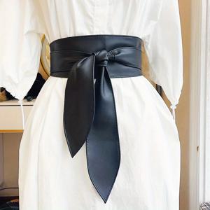 블랙 Bowknot 오비 벨트 레이스 업 묶인 매듭 코르셋 PU 와이드 벨트 신치 허리띠 여성을위한 우아한 드레스 코트 거들