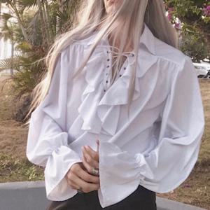 남성 해적 셔츠 뱀파이어 왕자 시인 셔츠 중세 해적 프릴 레이스 업 르네상스 빈티지 고딕 블라우스상의