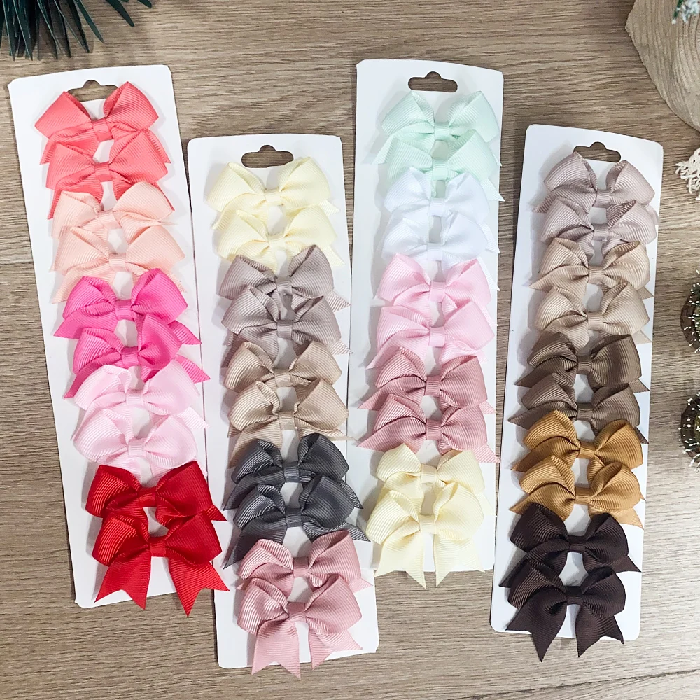 10 개/대 솔리드 컬러 키즈 활 아기 소녀를위한 헤어 클립 수제 리본 Bowknot 머리핀 바레트 새해 헤어 액세서리