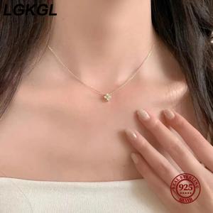 LGKGL S925 스털링 실버 도금 18K 골드 세트, 지르콘 목걸이, 여성용 스파클링 다이아몬드, 네 잎 잔디, 다목적 칼라 체인