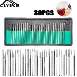 30pcs 생크 다이아몬드 Burs Dremel 전기 그라인더 전원 액세서리에 대 한 상자 세트 연마 드릴 비트 로타리 도구 세트 2.35/3mm