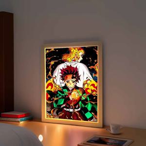 애니메이션 그림 라이트 페인팅 사진 프레임 악마 슬레이어 Kimetsu No Yaiba Tanjirou 액션 Led 램프 침실 장식 Chirstmas 선물