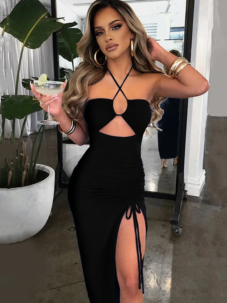 민소매 섹시한 여성 미디 백리스 드레스 슬림 나이트 클럽 파티 여성 드레스 Bodycon Vestidos Elegantes Para Mujer