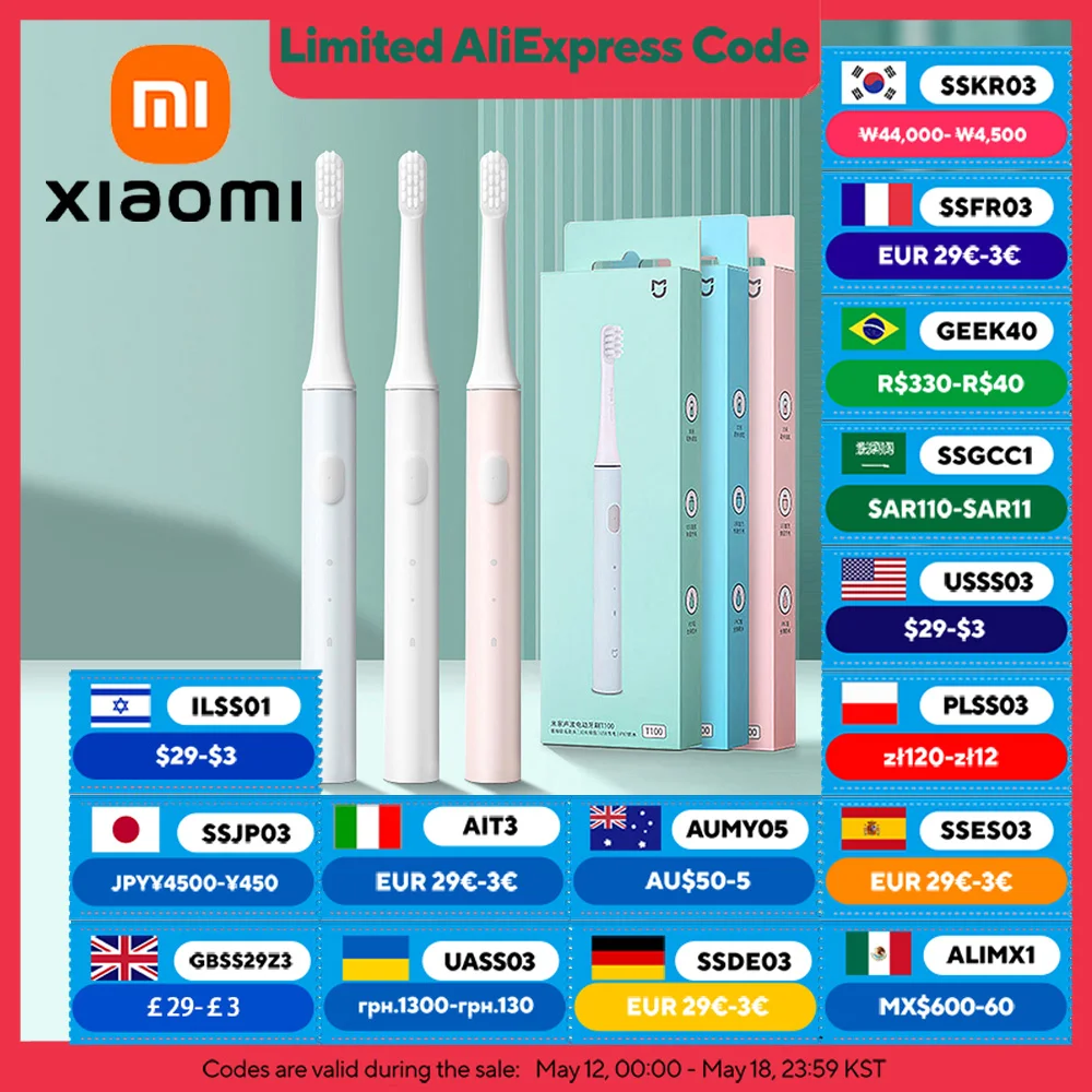 XIAOMI MIJIA T100 소닉 전동 칫솔 무선 USB 충전식 칫솔 방수 초음파 자동 칫솔