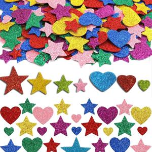 100pcs 끈적 끈적한 반짝이 거품 자기 접착제 스파클 EVA 별 하트 스티커 어린이 어린이 DIY 미술 공예 용품 학교 프로젝트