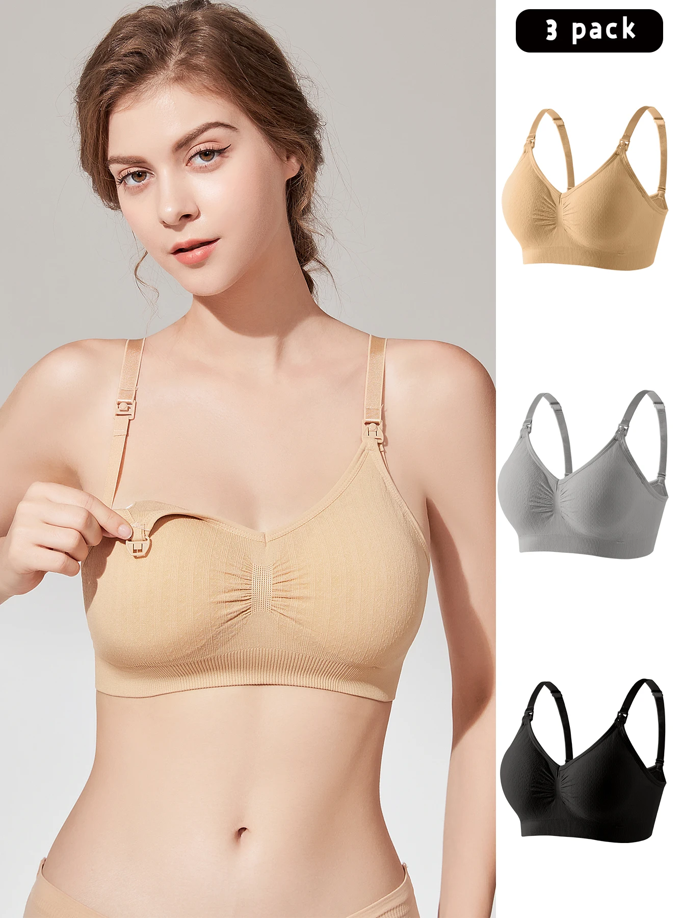 3 PCS 세트 통기성 전면 오픈 간호 브래지어 출산 속옷 임신 브래지어 전체 컵 무선 편안한 모유 수유 브래지어