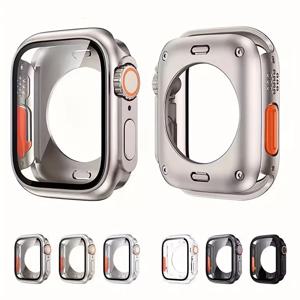 Apple Watch 45 46 44mm 강화 유리 화면 보호기 IWatch 시리즈 10 9 8 7 6 SE 5 용 울트라 풀 보호 케이스로 변경