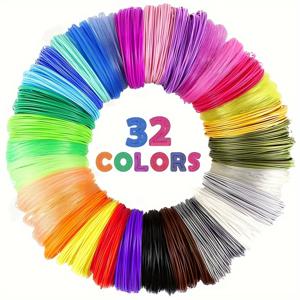 32가지 색상 3D 펜 필라멘트 1.75mm PLA, 각 색상 10피트(3m), 총 320피트(96m) 3D 펜 필라멘트 리필, 임의 색상