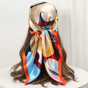실크 목도리 새틴 스퀘어 스카프 여성용 꽃 Neckerchief 여성 새 머리띠 헤어 밴드 인쇄 Foulard Hijab Wraps Bandana 2024