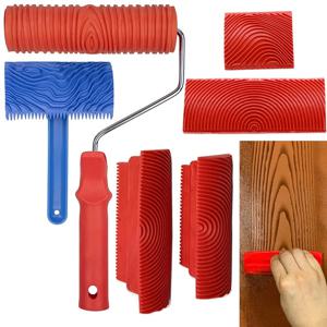 6Pcs 7 인치 Graining 그림 도구 나무 질감 페인트 롤러 나무 패턴 도구 벽 룸 아트 나뭇결 도구 세트