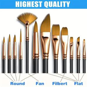 12pcs 나일론 강모 브러쉬 세트 플랫 브러쉬 아티스트 아마추어 및 아크릴 그림 패브릭 브러쉬에 대 한 수채화 오일 페인트