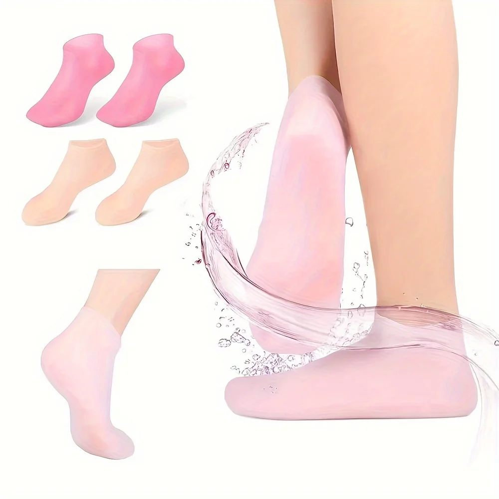 건조하고 갈라진 발을위한 2 팩 실리콘 모이스춰 라이징 발 양말 풋 케어 양말 스파 페디큐어 양말 마사지 모이스춰 라이징 젤 양말