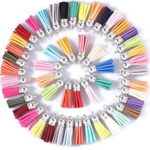 10pcs/20pcs 36mm 가죽 술 매력 실버 컬러 모자 귀걸이 키 체인 펜던트 스트랩 스웨이드 Tassels Diy 쥬얼리 액세서리