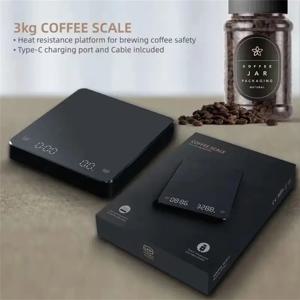 3kg 0.1 디지털 커피 스케일 LED 스크린 충전 부엌 저울 전자 드립 블랙 커피 스케일