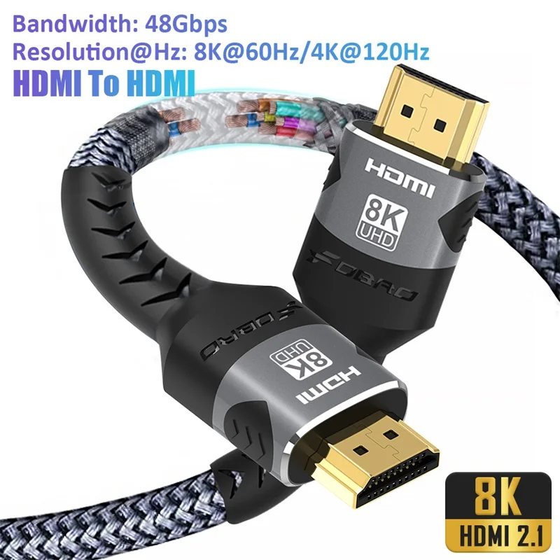 8K HDMI 케이블 2.1 48Gbps 고속 HDMI 편조 코드-4K@120Hz 8K@60Hz, DTS:X, HDCP 2.2 및 2.3, 호환 가능한 노트북/PS5용 HDR 10