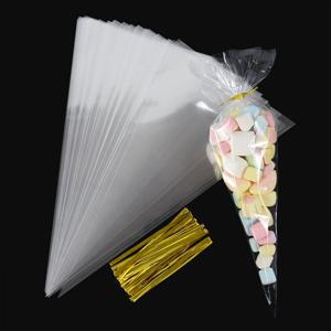 50pcs 지우기 콘 캔디 저장 가방 콘 Transprant 비닐 봉투 팝콘 캔디 가방 베이비 샤워 웨딩 파티 가방 용품