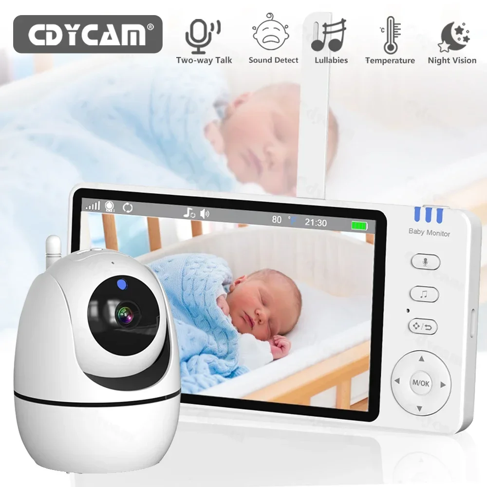 카메라 PTZ 줌이 장착된 5인치 비디오 베이비 모니터 Babyphone 캠 보안 보호 감시 카메라 온도 센서 자장가
