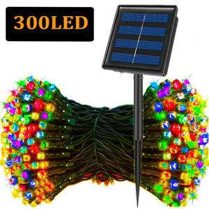LED 태양열 스트링 조명 300LED 8가지 모드 태양열 전원 크리스마스 야외 조명 방수 별이 빛나는 크리스마스 요정 조명