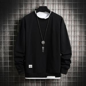 2024 봄 남성 캐주얼 스웨터 패션 가짜 두 조각 O 넥 후드 남성 하라주쿠 streetwear 탑 가을 남성 운동복